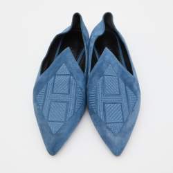 Hermes Blue Suede Pointed Toe Ballet Flats Size 39