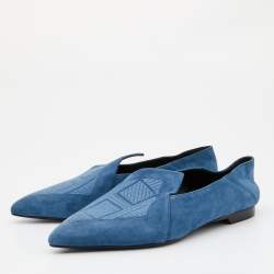 Hermes Blue Suede Pointed Toe Ballet Flats Size 39