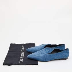 Hermes Blue Suede Pointed Toe Ballet Flats Size 39