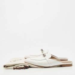 Hermes White Leather Oz Flat Mules Size 41