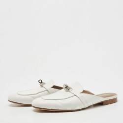 Hermes White Leather Oz Flat Mules Size 41
