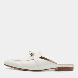Hermes White Leather Oz Flat Mules Size 41