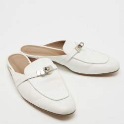 Hermes White Leather Oz Flat Mules Size 41