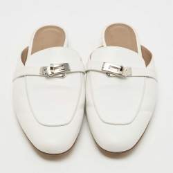 Hermes White Leather Oz Flat Mules Size 41
