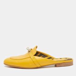 Hermes Yellow Leather Oz Flat Mules Size 41