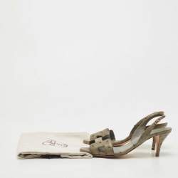 Pre Owned Hermes Grey Ostrich Night Slingback Sandals Size 37
