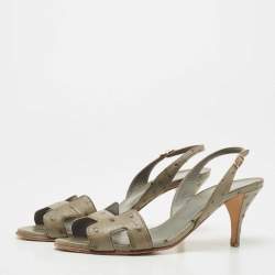 Pre Owned Hermes Grey Ostrich Night Slingback Sandals Size 37