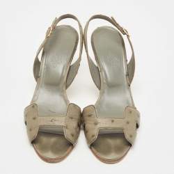 Pre Owned Hermes Grey Ostrich Night Slingback Sandals Size 37