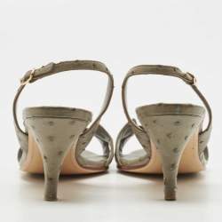 Pre Owned Hermes Grey Ostrich Night Slingback Sandals Size 37
