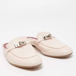 Hermes Pink Leather Oz Flat Mules Size 41