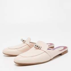 Hermes Pink Leather Oz Flat Mules Size 41