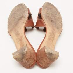Hermes Brown Leather Oasis Slide Sandals Size 40