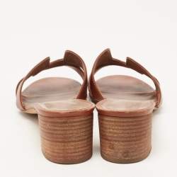 Hermes Brown Leather Oasis Slide Sandals Size 40