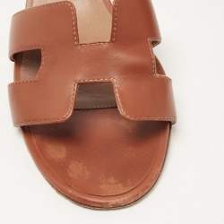Hermes Brown Leather Oasis Slide Sandals Size 40