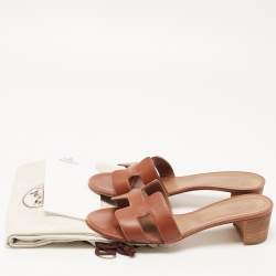 Hermes Brown Leather Oasis Slide Sandals Size 40