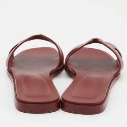 Pre Owned Hermes Red Leather Oran Flat Slides Size 38
