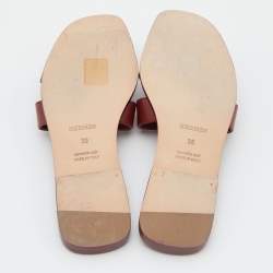 Pre Owned Hermes Red Leather Oran Flat Slides Size 38