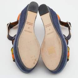 مملوكة مسبقًا Hermes Multicolor Printed Canvas Ilana Espadrille Wedge Platform Ankle Cuff Sandals Size 37