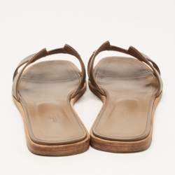 Hermes Brown Leather Oran Flat Slides Size 40