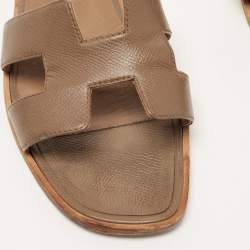 Hermes Brown Leather Oran Flat Slides Size 40