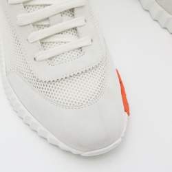 مملوكة مسبقًا Hermes White/Grey Suede and Mesh Bouncing Sneakers Size 38.5