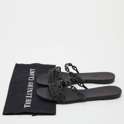Hermes Black Rubber Chaine d'Ancre Rivage Slide Sandals Size 40