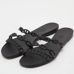 Hermes Black Rubber Chaine d'Ancre Rivage Slide Sandals Size 40