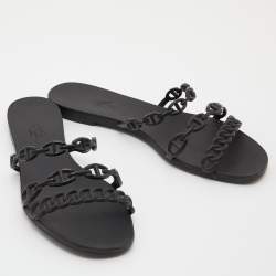 Hermes Black Rubber Chaine d'Ancre Rivage Slide Sandals Size 40
