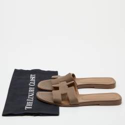 Hermes Brown Leather Oran Flat Slides Size 38