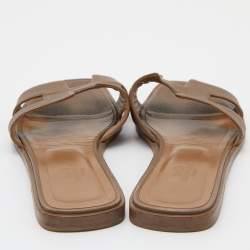 Hermes Brown Leather Oran Flat Slides Size 38
