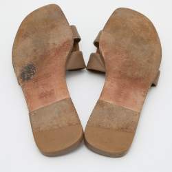 Hermes Brown Leather Oran Flat Slides Size 38