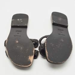 Hermes Black Crystal Embellished Suede Oran Flat Slides Size 39
