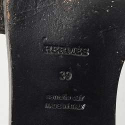 Hermes Black Crystal Embellished Suede Oran Flat Slides Size 39