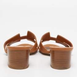 مملوكة مسبقًا Hermes Tan Leather Oasis Slide Sandals Size 38
