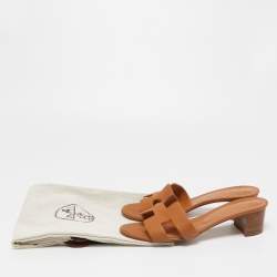 مملوكة مسبقًا Hermes Tan Leather Oasis Slide Sandals Size 38