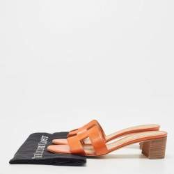 Hermes Orange Leather Oasis Slide Sandals Size 39