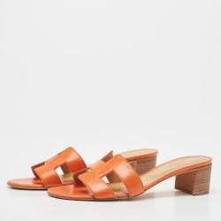 Hermes Orange Leather Oasis Slide Sandals Size 39