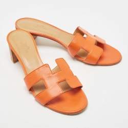 Hermes Orange Leather Oasis Slide Sandals Size 39