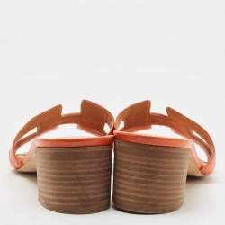Hermes Orange Leather Oasis Slide Sandals Size 39