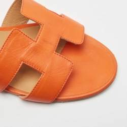 Hermes Orange Leather Oasis Slide Sandals Size 39