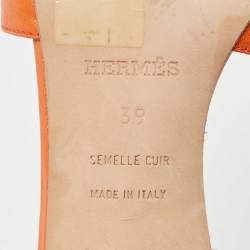 Hermes Orange Leather Oasis Slide Sandals Size 39