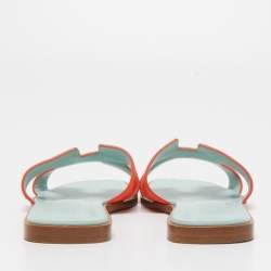 Pre Owned Hermes Orange Nubuck Leather Oran Flat Slides Size 39