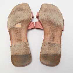 Hermes Pink Leather Oran Flat Slides Size 37.5