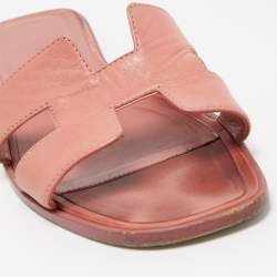 Hermes Pink Leather Oran Flat Slides Size 37.5