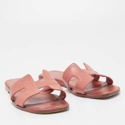 Hermes Pink Leather Oran Flat Slides Size 37.5