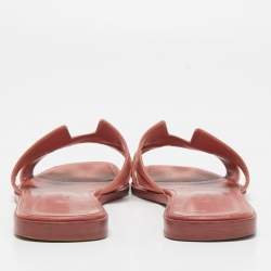 Hermes Pink Leather Oran Flat Slides Size 37.5