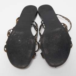 Hermes Black Leather D'ancre Chaine Flat Slides Size 39
