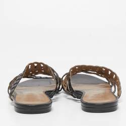 Hermes Black Leather D'ancre Chaine Flat Slides Size 39