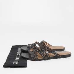 Hermes Black Leather D'ancre Chaine Flat Slides Size 39