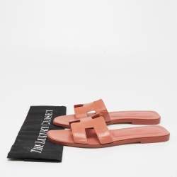 Hermes Coral Leather Oran Flat Sandals Size 40